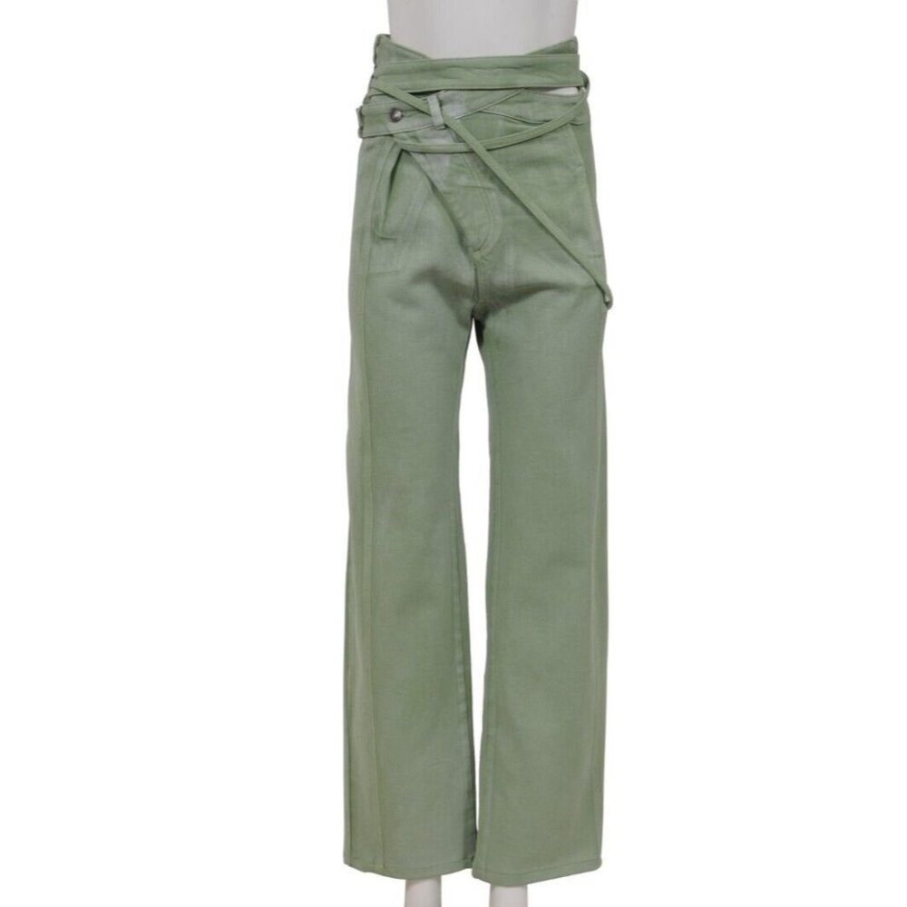 Ottolinger Women Asymmetric Straight Leg Jeans Small Mint Green Olive Wrap Denim